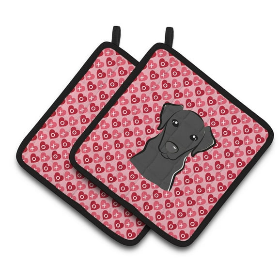 Caroline's Treasures Black Labrador Hearts Pair of Pot Holders