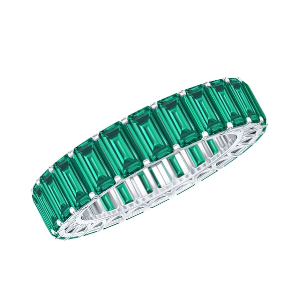 Rosec Jewels Certified Lab Grown Emerald Eternity Band - Emerald Cut Emerald Anniversary Band - AAAA Quality - Ready to Gift, 925 Sterling Silver, US 4.00
