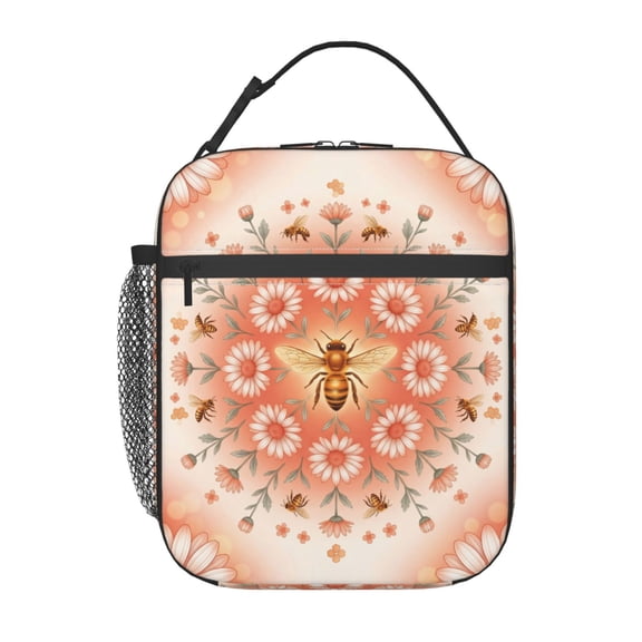 Daisy Floral Insulated Lunch Bag Reusable Lunch Box For Women Men Floral Bee Leakproof Thermal Meal Prep Tote With Clip-on Buckle Handle Side Pocket