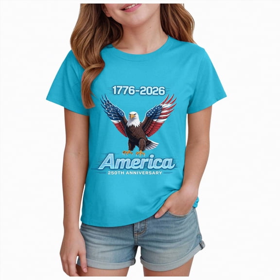 CAICJ98 250 Years American Anniversary 250th Independence Day T Shirts for Boys Girls (Sky Blue,3-4 Years)