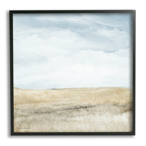 Stupell Industries Clear Sky over Field Landscape Painting Black Framed Art Print Wall Art, 12 x 12