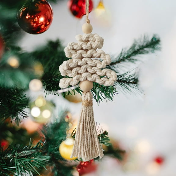 1 Pcs Mini Macrame Wall Decor Car Hanging Ornaments Boho Home Decor Handmade Rearview Mirror Room Charm Decorations for Christmas Holiday Birthday Wedding Party