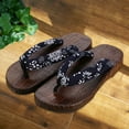 thumbnail image 3 of Traditional Japanese Style Wooden Clogs Sandals Flops Blue Round 41, 3 of 7