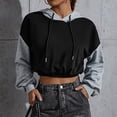 thumbnail image 4 of Color Block Cropped Sweatshirts for Women Oversize Fit Autumn Sweatshirt Pull-up Hoodie Streetwear with Pockets Gym Workout Athleisure Casual Essentials Plus Size, 4 of 4