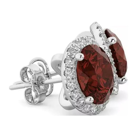 14k White Gold Plated Over Sterling Silver 3 Ct Round Created Garnet Halo Stud Earrings