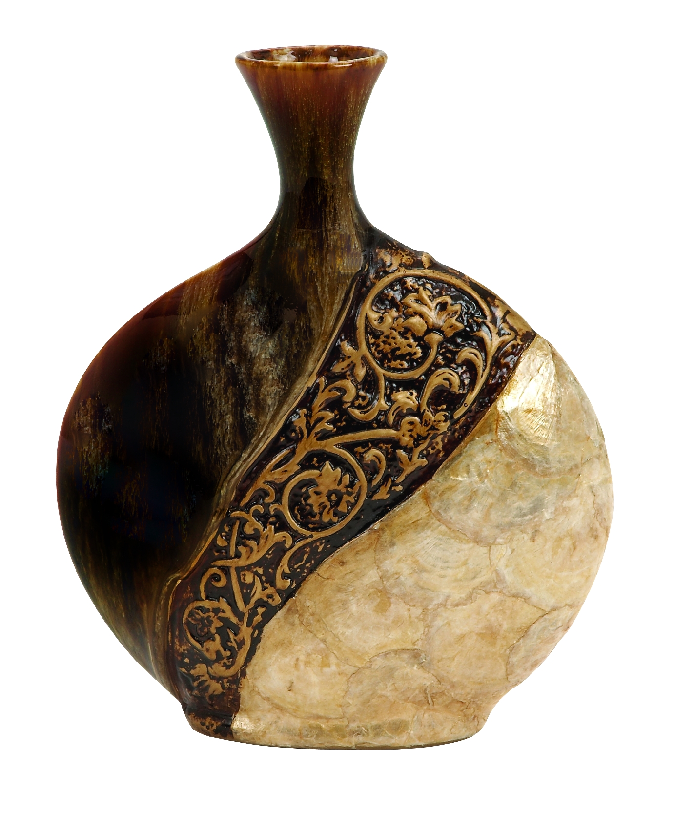 Ceramic/Capiz Shell Vase In Pot Shape