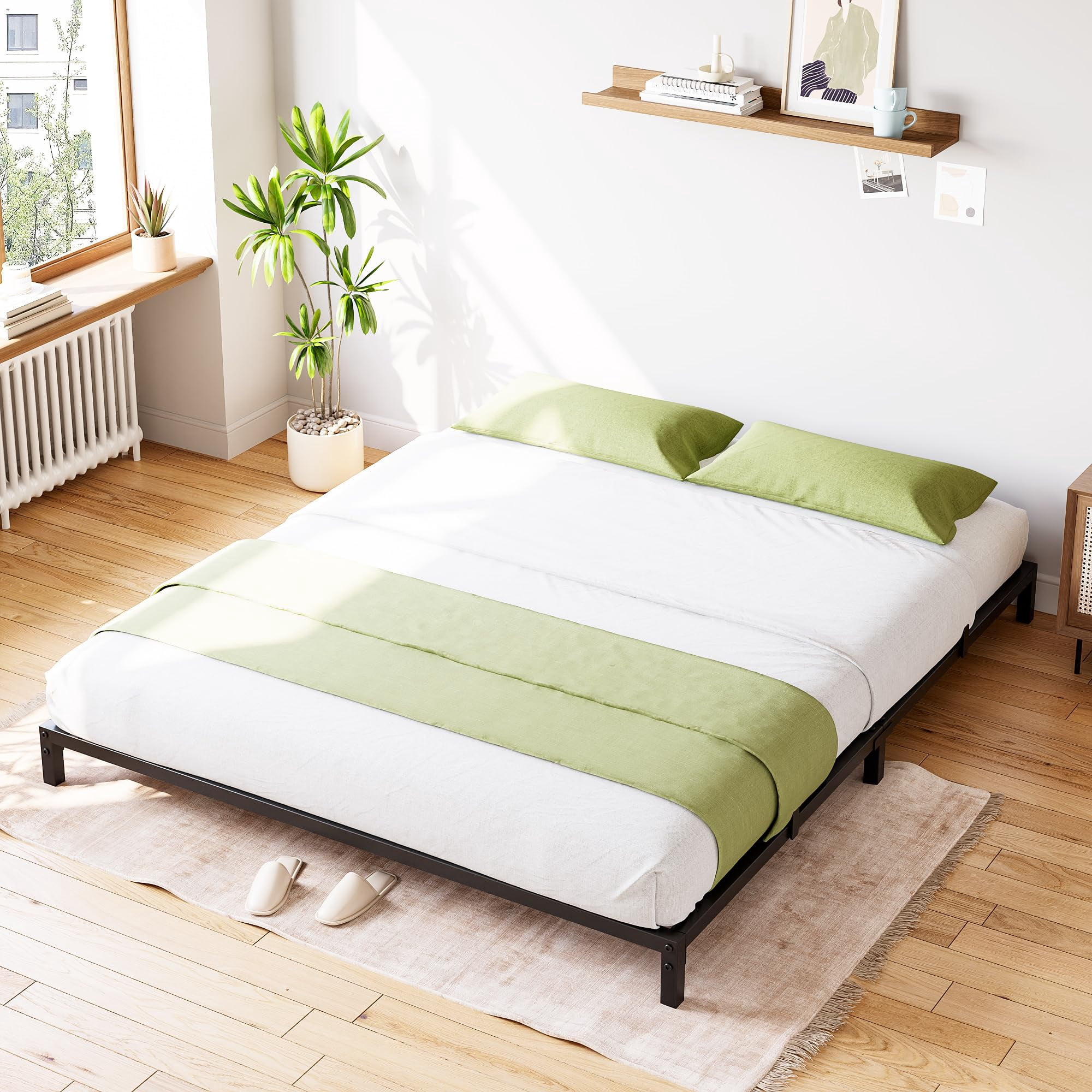 Base de Cama Metálica – Espacio de Almacenamiento – Resistente y Duradera – Fácil Montaje – Sin Base de Resortes – Sin Chirridos – Bordes Redondeados-6 pulgadas Matrimonial