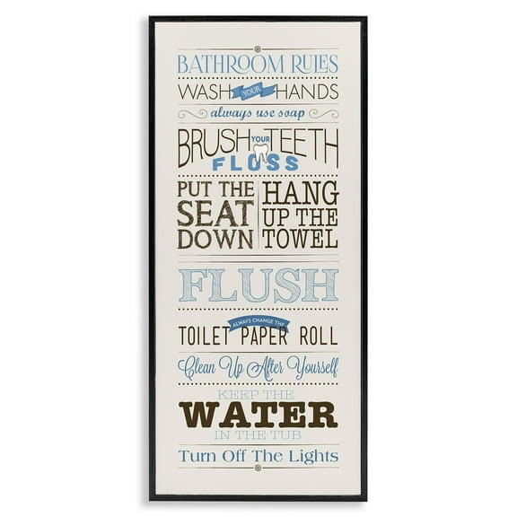 Stupell Industries Rules Blue and Black Print Bathroom, 13 x 30,Design by Stephanie Workman Marrott