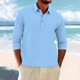 thumbnail image 2 of Men's Linen Cotton Long Sleeve Shirt Top Casual Lapel Button Down Shirt Loose Fit Breathable Waffle Knit Soft Textured Business Casual Work Office Travel Outfit | AESTIVO,Light Blue XL, 2 of 9