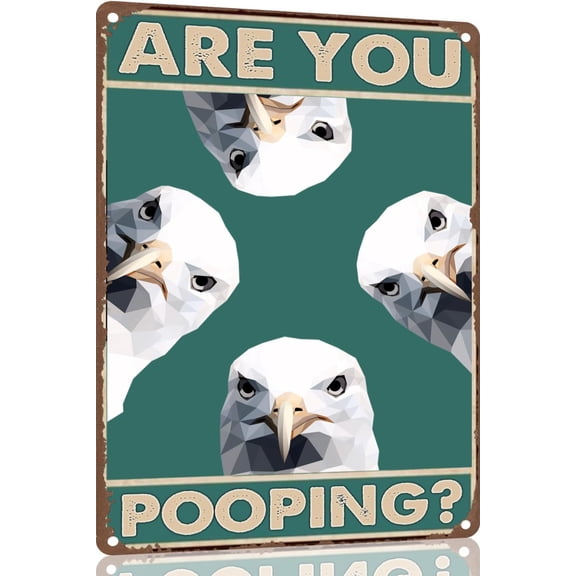 Vintage Metal Tin Sign Funny Seagull Bathroom Wall Decor 12x8 Inch