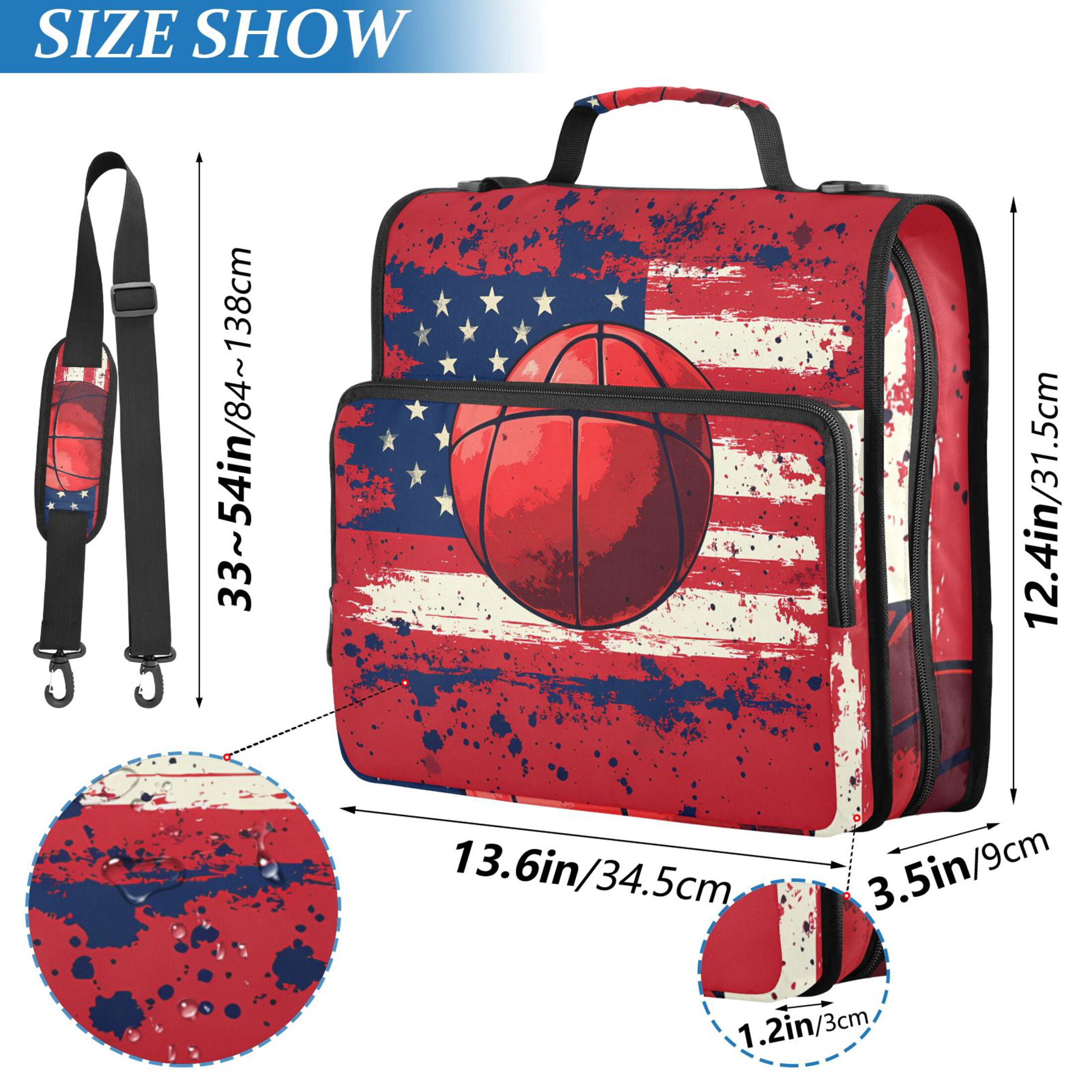 3 Ring Zipper Binder with Shoulder Strap Waterproof Trapper Keeper 2 Inch D-Ring 500 Sheets Capacity Basketball and American Flag