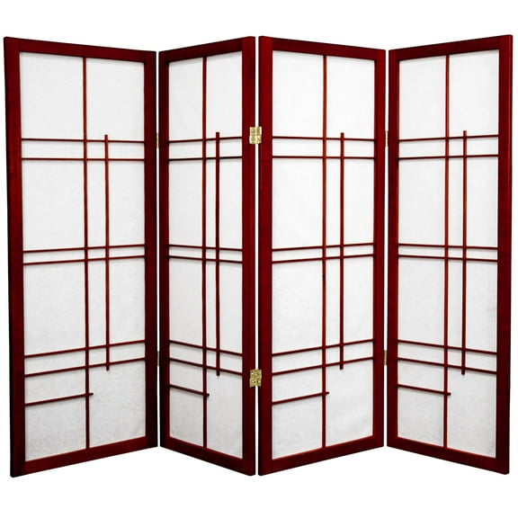 4 ft. Tall Japanese Style Eudes Lattice Folding Screen - Rosewood - 4 Panels