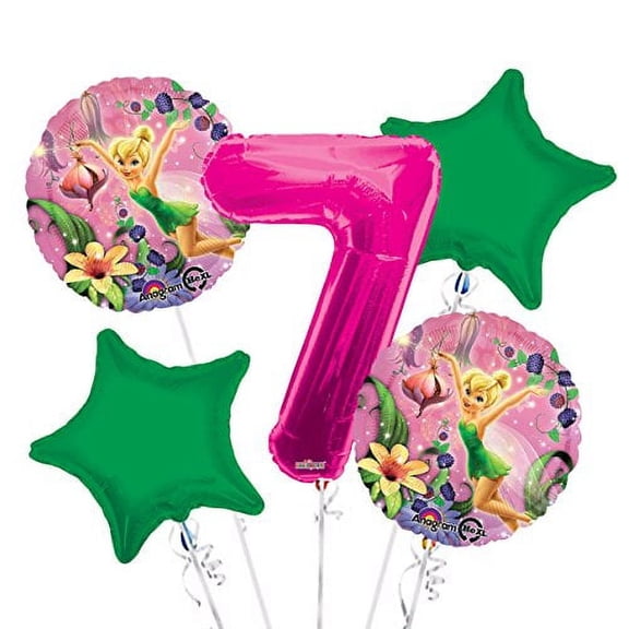 Tinkerbell Balloon Bouquet 7th Birthday 5 pcs - Party Supplies