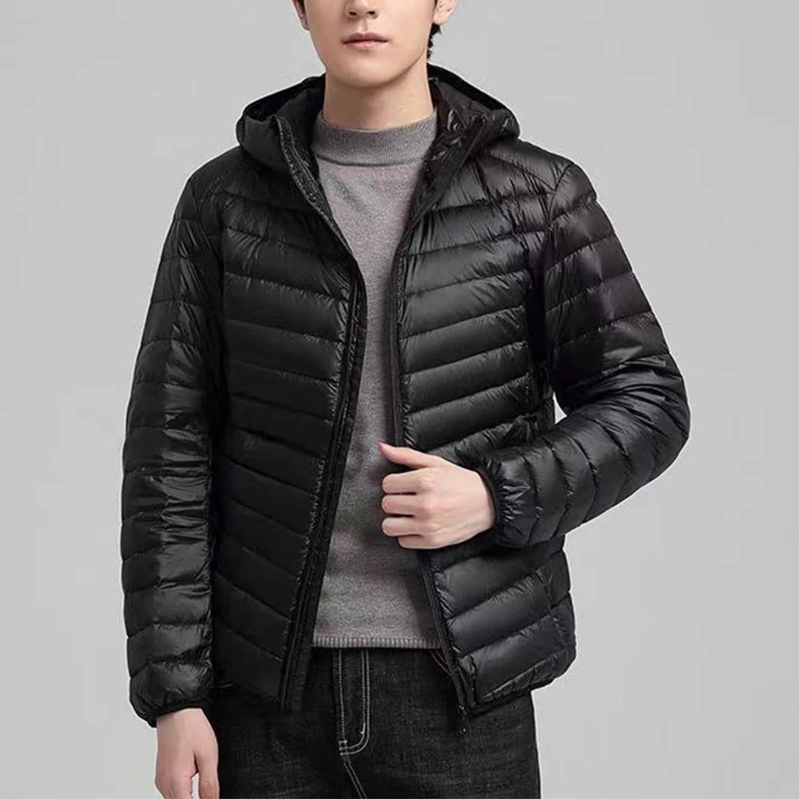 Christmas Clearance! AIEOTT Puffer Jacket Men Lightweight Quilted Jacket Big and Tall Zip Up Jacket Winter Parka Jackets Warm Overcoat with Hood