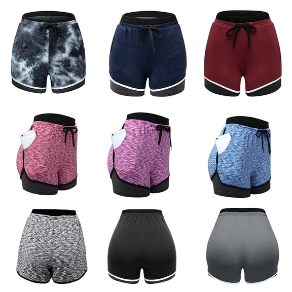 Women's 2 in 1 Running Athletic Workout Yoga Shorts Sport Shorts with Pockets and Drawstring