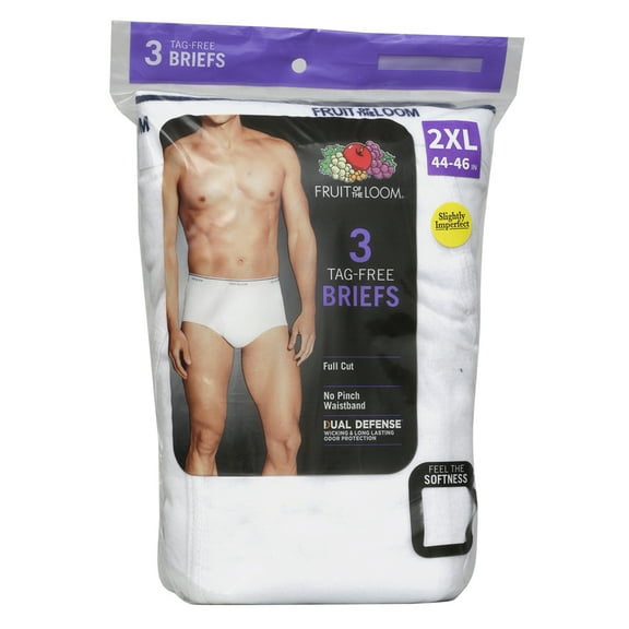 Fruit of The Loom Men's 3 Pack Dual defense Full Cut Tag-Free Briefs White 2XL