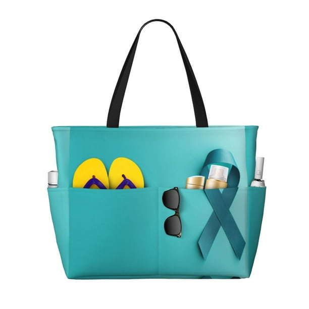 Fotbe a Teal Ribbonin Bolsa de Viaje para Playa - Resistente al Agua, Bolsa Tote de Gran Capacidad y Ligera con 7 Bolsillos para Mujeres y Hombres