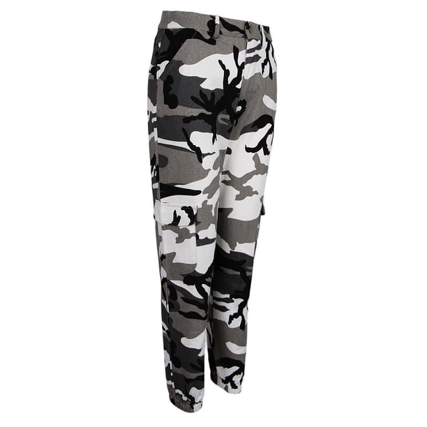 Pantalones de camuflaje para mujer Pantalones de chándal Pantalones casuales de ajuste holgado Multicolor Gray M