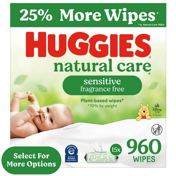 Huggies Natural Care Sensitive Baby Wipes, Unscented, 15 Pack, 960 Total Count (Select for More)