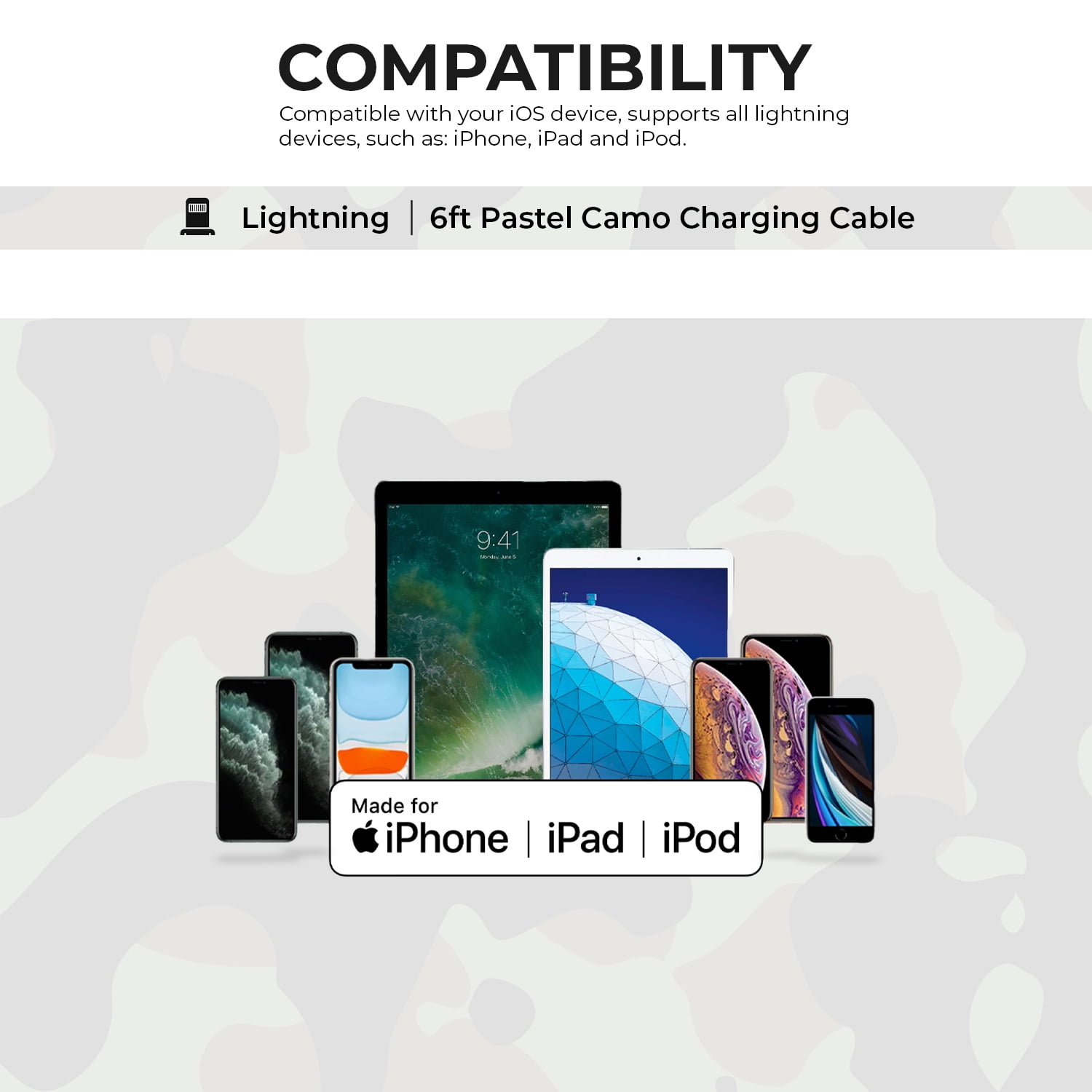 Liquipel Powertek Pastel Camo USB-A to Lightning - Green