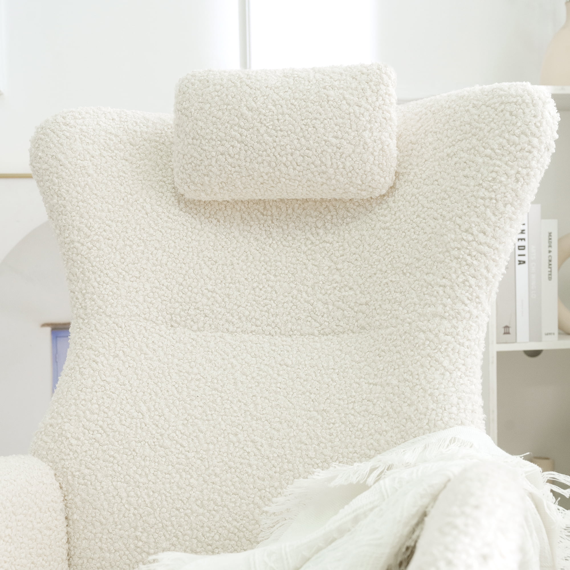 Rocking Chair Nursery,  Rocking Chair With Non-slip Mat, Metal Frame, High-density Sponge Backrest And Seat Cushion, Living Room Accent Chair