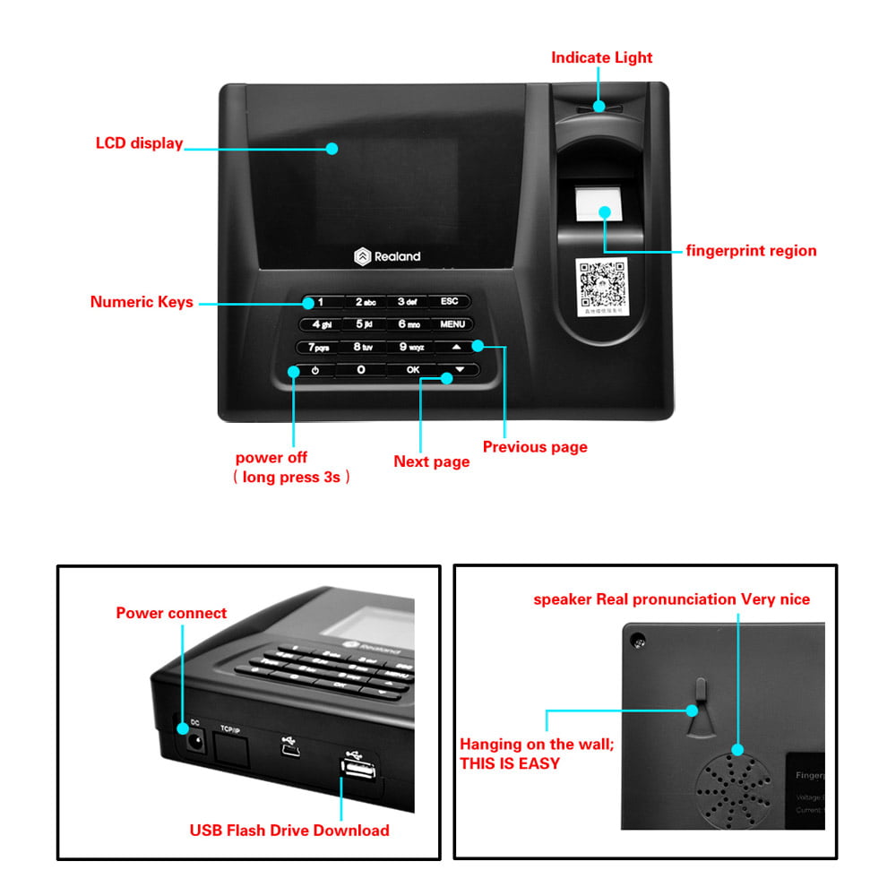 Card Reader Employee Checking-in Recorder US Password ZDC20 Fingerprint Password Attendance Machine TCP/IP Fingerprint Attendance Machine with 2.8 Inch LCD Screen Fingerprint ID