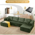 thumbnail image 3 of Modular Sectional Sofa 132" U-Shaped Cloud Couch, Plush Memory Foam Chaise Lounge, Soft Corduroy Living Room Floor Sofa, Green, 3 of 8