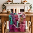thumbnail image 2 of Table Runner - 72 Inch Long, Abstract Red Kitchen Dining Table Runner Dresser Scarves, Painting Buildings Geometric Color Block Farmhouse Decor for Coffee Tables Wedding Party Banquet, 2 of 8