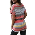 thumbnail image 6 of S-XXXXXL Summer Women Short Sleeve T Shirt V-Neck Blouse Ladies Colorful Striped Casual Loose Tops, 6 of 8