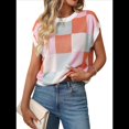 thumbnail image 3 of Suéter de Verano para Mujer, de Punto, con Cuello Redondo, Mangas y Bloques de Color, Rosa y Naranja Talla M, 3 of 9