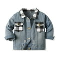 thumbnail image 2 of Scyoekwg Infants Toddler Boys Girls Denim Jacket Plaid Splicing Lapel Long Sleeve Button Denim Jacket Outwear (Black,5 Years), 2 of 4