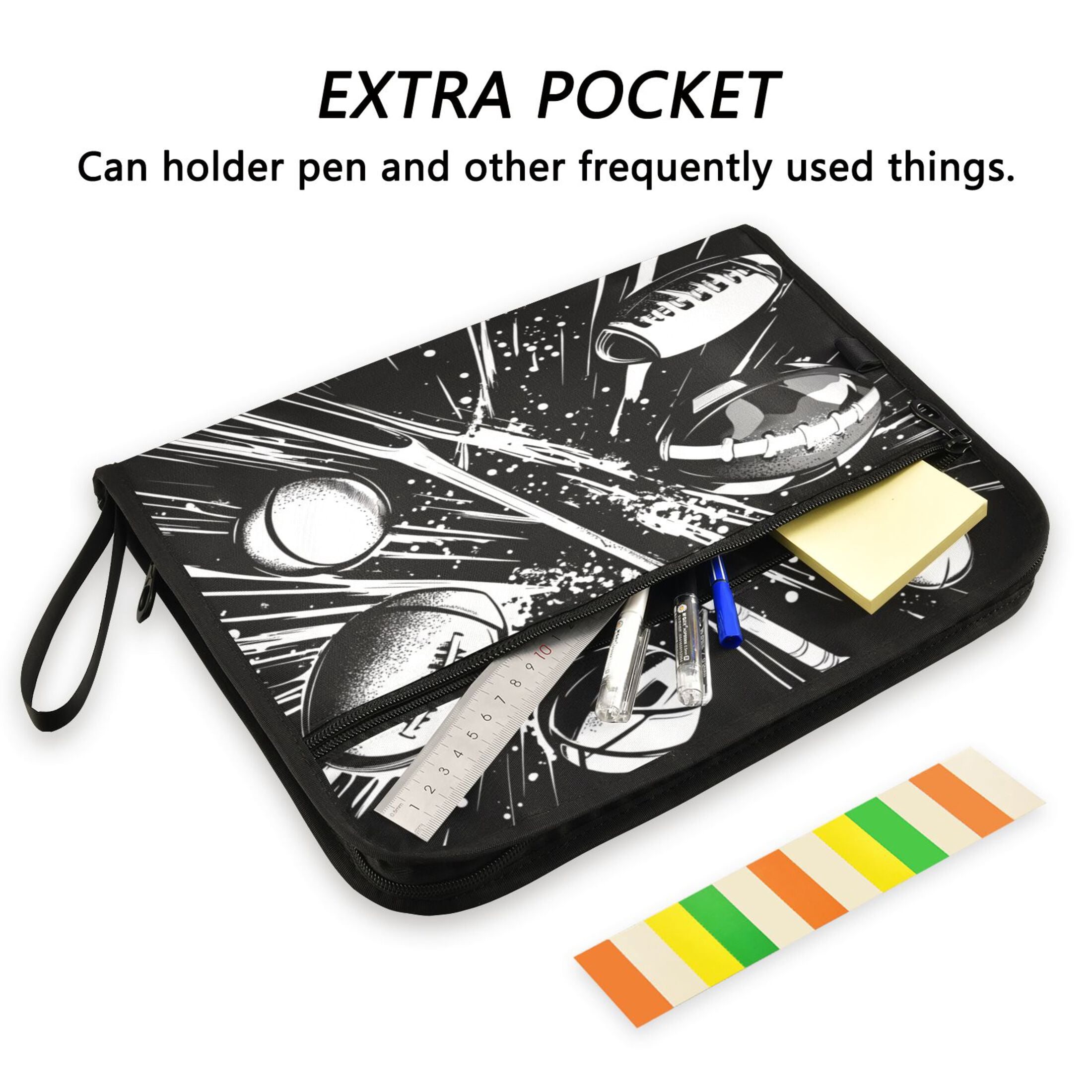 Accordion File Organizer with Zip Closure 13 Pockets Expanding File Folder Letter A4 Paper Document Organizer for Home Office Black and White Sports Equipment