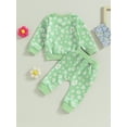 thumbnail image 3 of Kids Toddler Baby Girl Fall Clothes Flower Print Crew Neck Long Sleeve Sweatshirts Elastic Waist Long Pants 2Pcs Outfit Set, 3 of 7