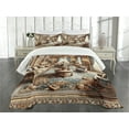 thumbnail image 3 of Ambesonne Classic Quilted Bedspread Set 3 Pcs, Grandiose Room Scene Print, King Size, Ginger and Blue, 3 of 5