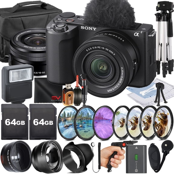 Sony ZV-E10 II Mirrorless Camera (Black) with 16-50mm Lens   64GB Memory Card   Pistol Grip Tripod   SV Premium Accessory Bundle (International Version)