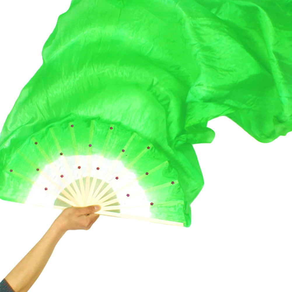 BESTHS 1.5m Bamboo Imitation Silk Fan,Colorful Belly Dancing Silk Bamboo Veils for Dance,Kung Fu,Tai Chi,Stage Performance Props,Dance Accessories