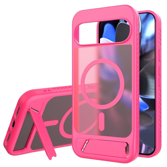 Decase Magnetic Case for Google Pixel 10 Pro XL/Pixel 9 Pro XL,Translucent Slim Hard Phone Case with Built-in 45° Invisible Kickstand,Skin-Feel Matte Shockproof Back Cover,Rose