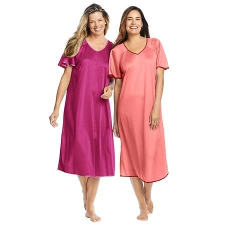 

Only Necessities Women s Plus Size 2-Pack Short Silky Gown Pajamas