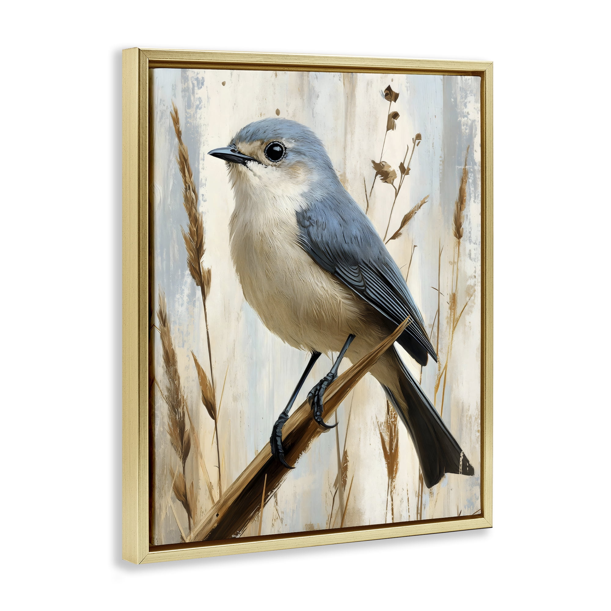 Stupell Industries Bluebird on Tall Glass Perch Gold Framed Floater Canvas Wall Art, design by Creative Studio