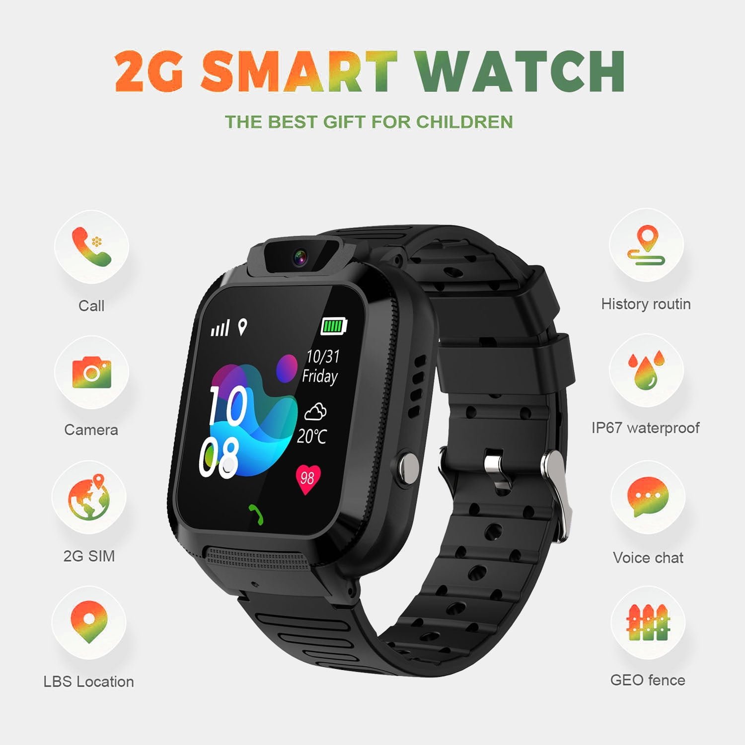 Arcticice Smart Watch for Call and Text, with SOS Calling Touch Screen IP67 Waterproof Clock Camera Games Watch