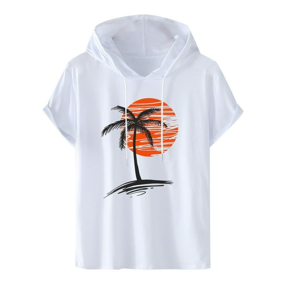UVEASISHA Lightweight Short Sleeve Hoodie Men,Men's Palm Tree Hoodie Workout Gym Sweatshirt Muscle Fit Fashion Athletic Hoodies Pullover Hooded T-Shirts 2025 White