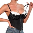 thumbnail image 6 of Women Ruffled Lace Bow V Neck Corset Tops with Adjustable Straps Backless Bustier Bodyshaper Cropped Tops Black L, 6 of 9