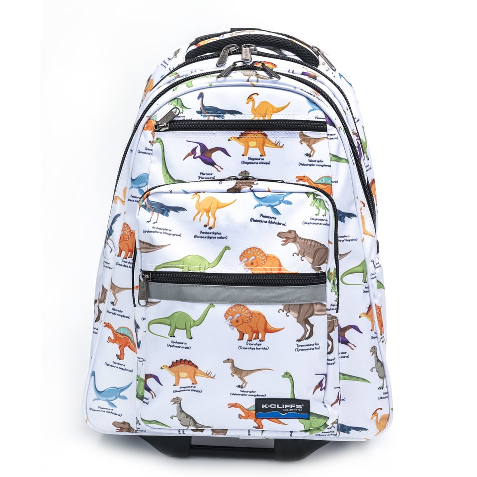 K-Cliffs Unisex 18" Dinosaur Heavy Duty Rolling School Backpack, Teen-Adult