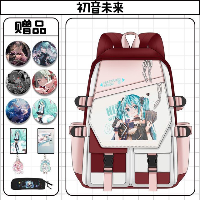 Mochila ligera de gran capacidad, resistente al agua y con estampado creativo de dibujos animados de Hatsune Miku para estudiantes masculinos y femeninos, regalo de vacaciones