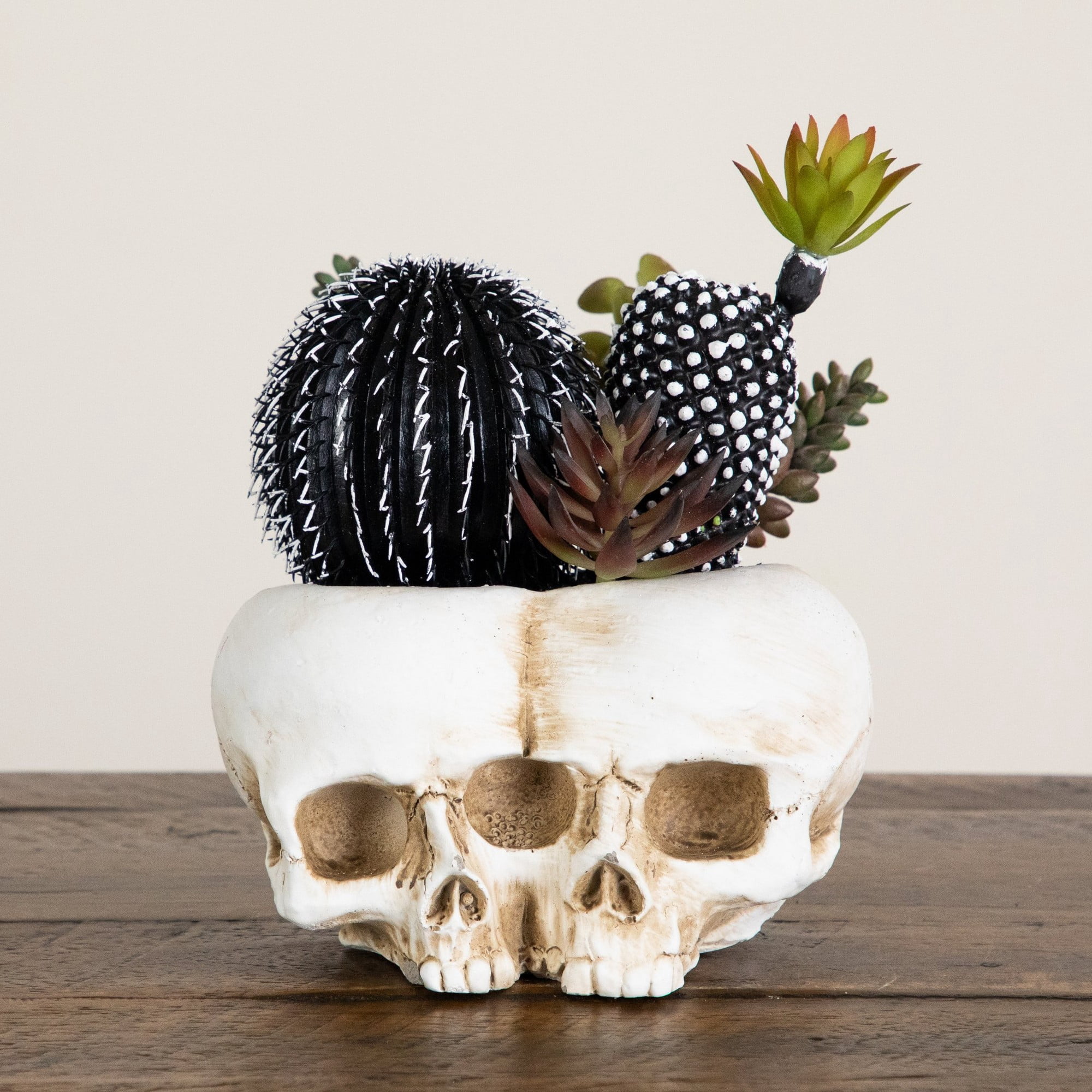 8in. Artificial Halloween Succulent Garden in Double Skull Planter