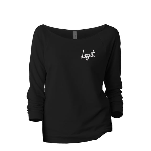 Legit Cursive Women's Fashion Slouchy 3/4 Sleeves Raglan Lightweight Sweatshirt Black Small