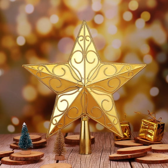 ELAYARD Christmas Tree Topper Golden Metal Star for Home Decoration