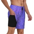 thumbnail image 2 of Balery Purple Glitter Bañador para hombre, shorts de playa de secado rápido con entrepierna y forro de compresión-Small, 2 of 6