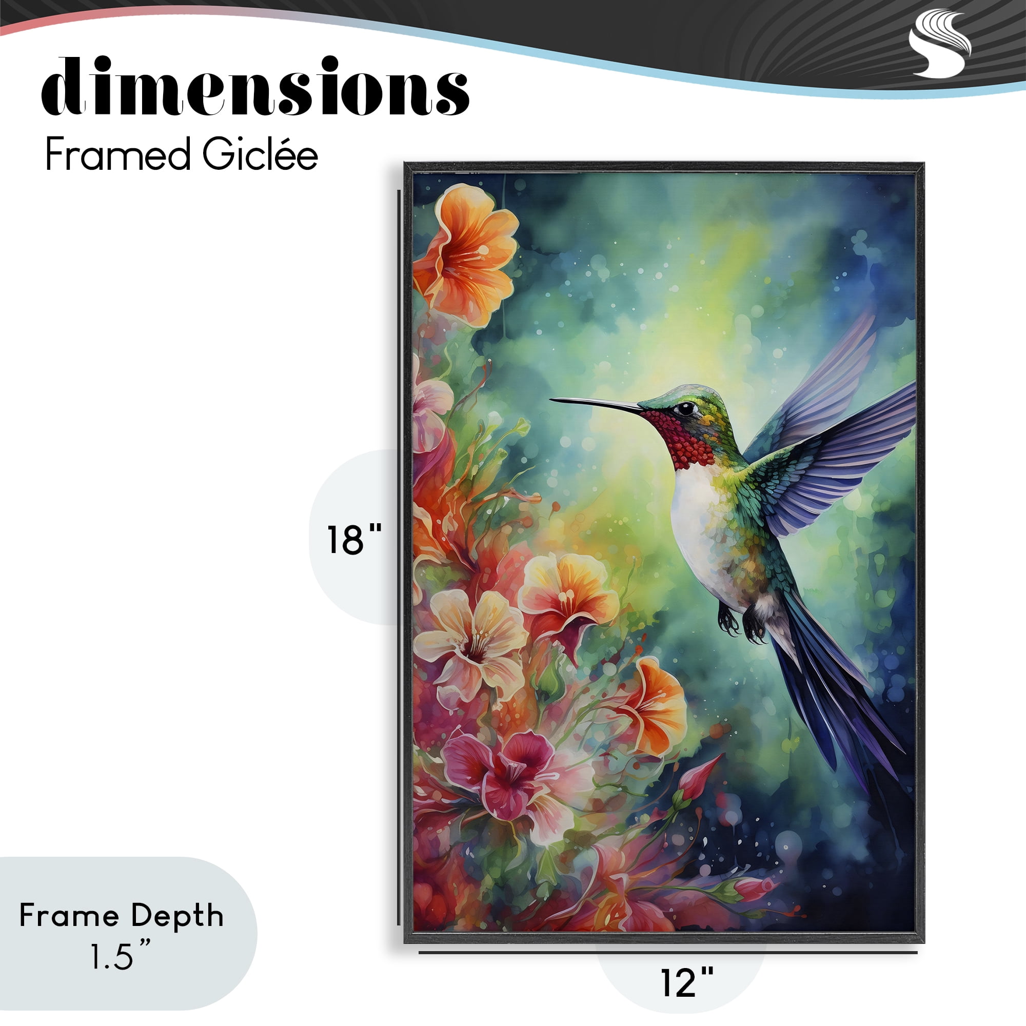 Stupell Industries Fluttering Hummingbird & Radiant Blossoms Black Framed Giclee Art, design by Creative Studio