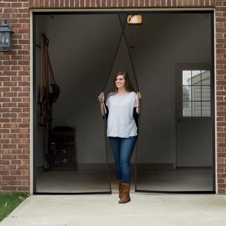 Heavy Duty Magnetic Garage Door Screen 15x7 Ft – Fiberglass, Retractable, Weighted Bottom, Pet Friendly For 1 Car Garage